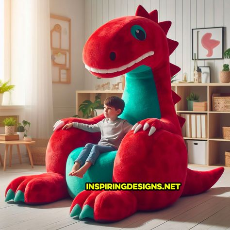 These Giant Dinosaur Shaped Kids Chairs Are The Ultimate Gaming Chair Dinosaur Bed, Pet Dinosaur, Jungle Themed Room, Animal Bed, Dinosaur Bedding, Giant Dinosaur, Supplements Packaging, Themed Kids Room, Unusual Furniture