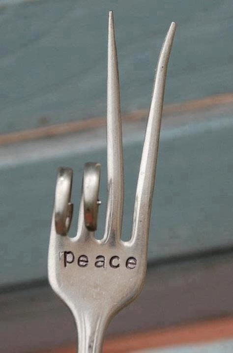 From this image, bend two tines of a fork and stamp "peace" onto the base. Fork Crafts, Grunge Aesthetic, Metal Stamping, Wall Collage, Mood Pics, Aesthetic Pictures, Sake, Tableware, Quick Saves