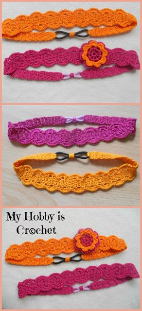 My Hobby Is Crochet: Thread headband- free pattern and tutorial Crochet Headbands Patterns Free, Bandeau Au Crochet, Confection Au Crochet, Crochet Hair Accessories, Crochet Headband Pattern, Crochet Thread, Crochet Diy, Headband Pattern, Rubber Band