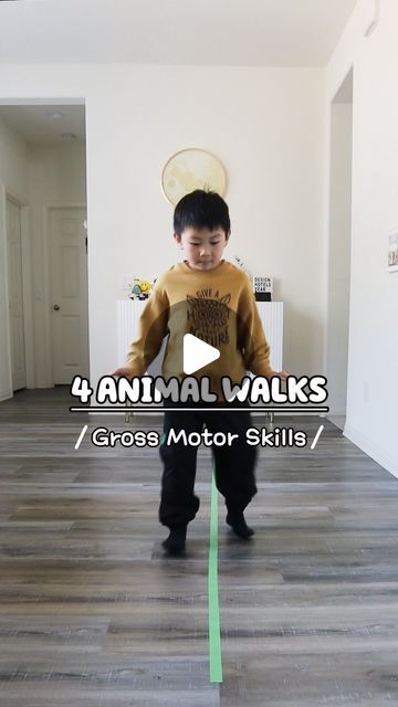 Claire | Kids’ Play & Learn on Instagram: "4 ANIMAL WALKS - Gross Motor Skills 🐘Elephant  🦍Gorilla 🕷️Spider 🐧Penguin  Just make a line for the kids, and let them play and build body coordination 🙌🏻⭐️ 💡Good for kids 3 years and up ❤️  You will only need: ⭐️Masking tape  Perfect for: 🍎Body coordination 🍎Muscle controls  🍎Burn energy  If this is fun for you and your little one(s), feel free to save it for later or share with someone who might like it 💕🥰 . . . . #toddlerfun  #earlychildhoodeducation #toddleractivities #diyplay#grossmotorskills#sahmproblems  #bodycoordination #bodybalance #keepkidsbusy #keepkidsactive #preschooleractivity  Which animal walk is your favorite?" Animal Walks For Kids, Free Play Activities Preschool, Gross Motor Skills Activities Preschool, Gross Motor Activities For Babies, My Body Activities For Preschoolers, Motor Skills Activities For Preschoolers, Gross Motor Skills Activities, Animal Games For Kids, Gross Motor Activities For Preschoolers