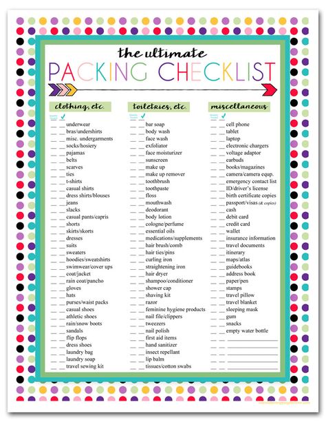 Download this Printable Travel Checklist to Properly Prepare for a Trip (free and instant download) Printable Packing List, Travel Packing Checklist, Camping Kitchen, Camping Packing, Holiday Packing, Packing List For Vacation, Packing Checklist, Packing For A Cruise, Travel Essentials For Women