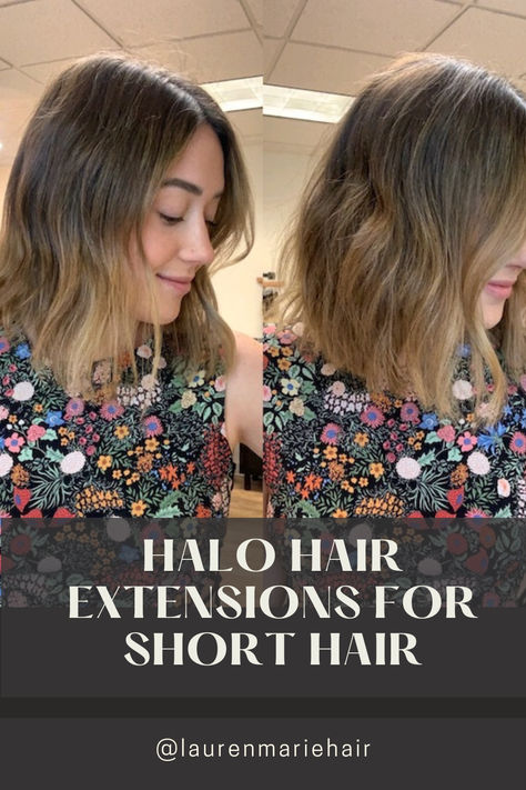 How short is too short for halo extensions? What is the shortest length halo option? Can you wear a long halo with short natural hair? This blog article answers all these questions and more when it comes to wearing halo hair extensions for short hair Short Hair Extensions Bobs, Halo Short Hair, Blending Halo Extensions With Short Hair, Hair Extensions For Volume Not Length, Shoulder Length Hair With Extensions, Extensions On Shoulder Length Hair, Shoulder Length Hair Extensions, Halo Extensions Before And After, Short Hair To Long Hair Extensions