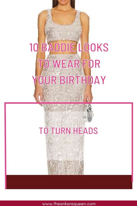 A cropped image of a woman wearing a cropped silver sequin tank top with a matching silver sequin pencil maxi skirt. Trending Birthday Outfits 2024, Birthday Party Outfits For Women, Birthday Outfit Ideas For Women Classy, Birthday Dinner Outfit Ideas, Birthday Party Outfit Ideas, Dinner Outfit Ideas, Outfit Ideas For Black Women, Birthday Dinner Outfit, Birthday Party Outfit
