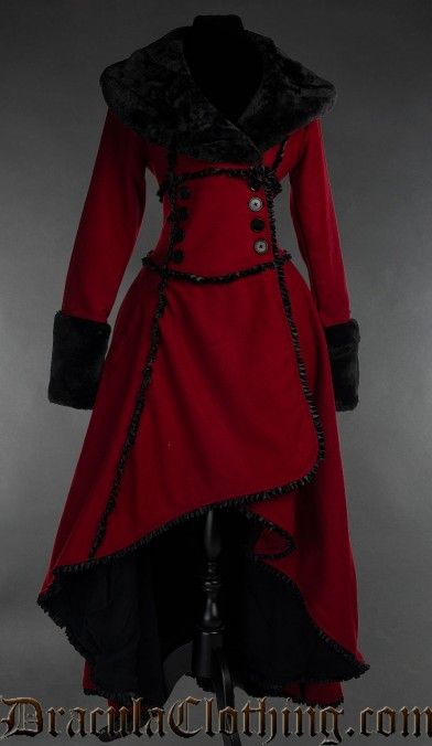 Home Page For Dracula Clothing Psychobilly, Steampunk Clothing, Dracula Clothing, Psychobilly Fashion, Heavy Winter Coat, Red Wool Coat, Romantic Goth, Dress Drawing, Ladies Clothing