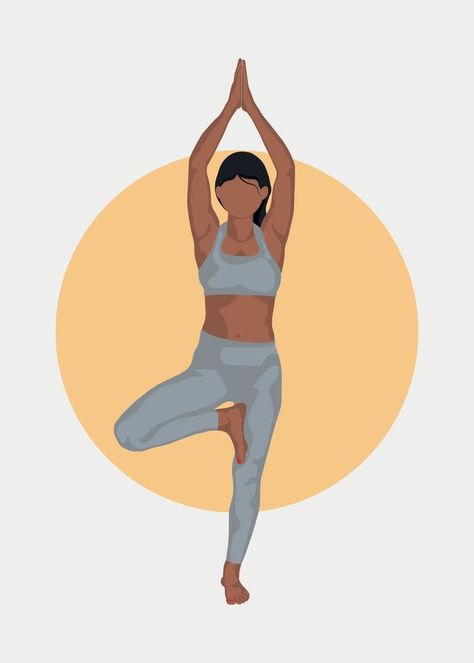 Tree Pose Yoga Illustration, Tree Pose Yoga Drawing, Yoga Poses Illustration, Yoga Profile, Yoga Poses Cartoon, Mountain Pose Yoga, Yoga Drawings, Yoga Pose Illustration, Tree Pose Yoga