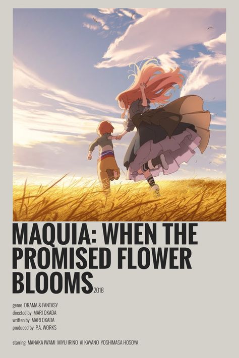 maquia: when the promised flower blooms minimalist anime poster Maquia Anime, Maquia: When The Promised Flower Blooms, Miyu Irino, Mystery Genre, Animes To Watch, Good Anime To Watch, Anime Printables, Anime Watch, Anime Titles