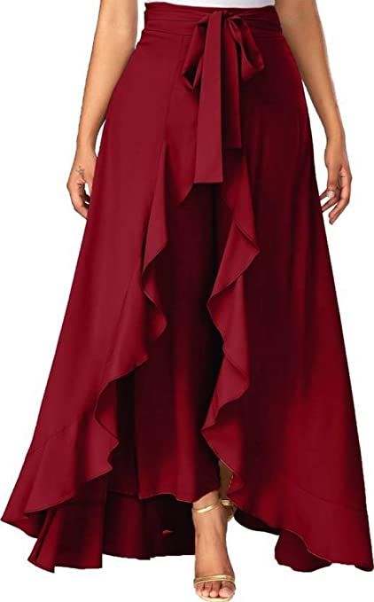AALIYA FASHION Women's Loose Fit Palazzo Overlay Pant Skirt (Ruffle Palazzo_Maroon_Free Size) : Amazon.in: Clothing & Accessories Couture, Pant Skirt, Maroon Skirt, Tie Waist Pants, Buy Skirts, Wrap Maxi Skirt, Womens Maxi Skirts, Women Maxi, Flare Skirt