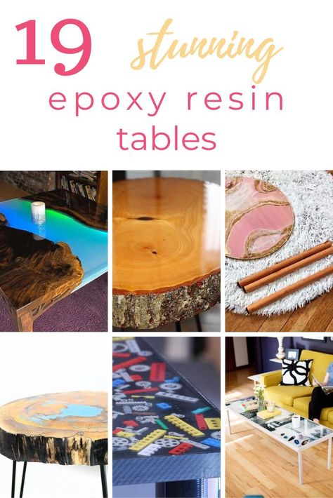 A roundup of 19 DIY epoxy resin tables you can make or buy! From epoxy river tables, coffee tables, dining tables, and more. #amberoliver #diyepoxyresintables #epoxyresintables Epoxy Resin Table Best Bar Top Epoxy, Epoxy Resin Coffee Table Design, Epoxy Resin Dining Table Diy, E Poxy Resin Table, Poured Resin Table Top, Coffee Table With Resin, Epoxy Tabletop Diy, Expoxy Tables, Epoxy Coffee Table Diy