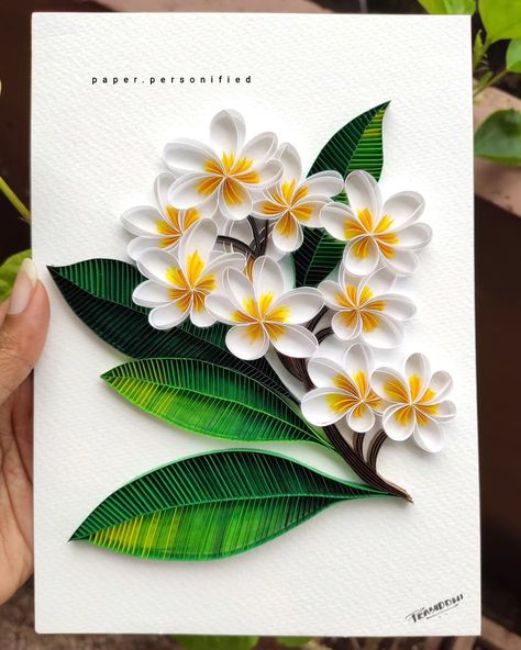 The harder you work, the better you get... 💙💙 . . For any queries Dm or email at paper.personified@gmail.com . #quilling #paperart #flowers #quillingart #paper #paperartist #paperartistcollective #quillingflowers #paperlicious #papertech #craftersofinstagram #frangipani #paperaddict #plumeria #paperpersonified Bergen, Quill Flowers, Quiling Paper Art, Quilling Photo Frames, Flower Quilling, 3d Leaves, Quilled Roses, Diy Quilling Crafts, Quilling Paper Art