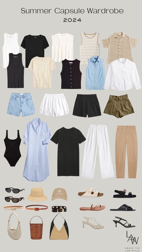 My Summer Capsule Wardrobe 2024 is here to help you build a curated closet that is easy breezy yet elevated for the warm season ahead! Italy Outfit Capsule, Summer 24 Capsule Wardrobe, Capsule Wardrobe Mediterranean, Capsule Wardrobe Work Summer, Summer Work Outfit Capsule, Capsule Classic Wardrobe, Simple Summer Capsule Wardrobe, Capsule Wardrobe Shorts, Beachy Capsule Wardrobe