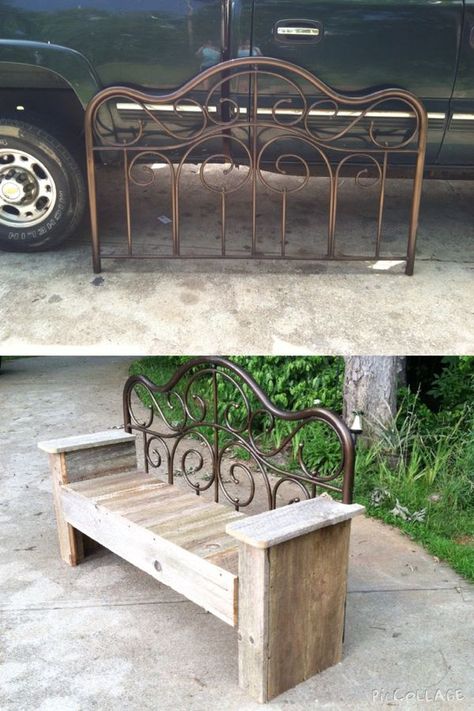 Repurposing Furniture, Headboard Benches, Repurpose Furniture, Furniture Upcycling, Hout Diy, Metal Headboard, Bed Bench, Diy Holz, Repurposed Furniture Diy