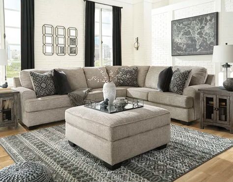 Mum Decor, Cozy Modern Farmhouse, Slumberland Furniture, Tiny Living Rooms, Fabric Storage Ottoman, Sectional With Ottoman, Room Styles, Sectional Ottoman, Fabric Sectional