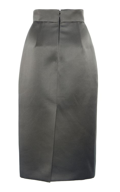 Structured Silhouettes, Miu Miu Fashion, Tailored Skirt, Satin Midi Skirt, Formal Business, Mid Length Skirts, The Grey, Silk Satin, Moda Operandi