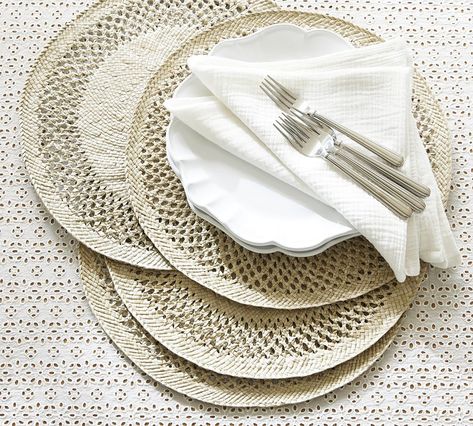 Monique Lhuillier Ravello Handwoven Placemats - Set of 4 | Pottery Barn Nature, Linen Table Setting, White Linen Table, Traditions Around The World, Branding Shoot, Arbour Day, Woven Placemats, Dry Brush, Mark And Graham