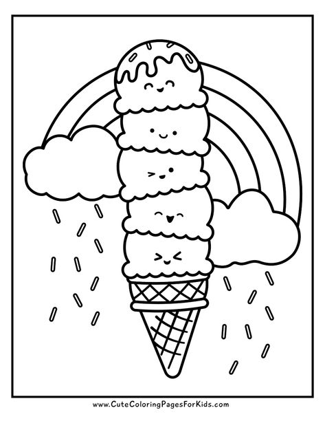 Ice Cream Coloring Pages: The Cutest Free Printable PDFs - Cute Coloring Pages For Kids Coloring Page Ice Cream, Ice Cream Sundae Coloring Page, Ice Cream Colouring Sheet, Summer Themed Coloring Pages, Coloring Sheets Summer, Coloring Sheets For Kindergarten Free Printable, Ice Cream Cone Coloring Page, Cute Food Coloring Pages Free Printable, Free Summer Coloring Sheets