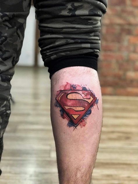 Superman tattoo Superman Symbol Tattoo, Super Man Tattoo, Superman Tattoo For Men, Superman Tattoo Design, Dc Tattoo Ideas, Super Hero Tattoos, Superman Tattoo, Bullet Tattoo, Superman Tattoos
