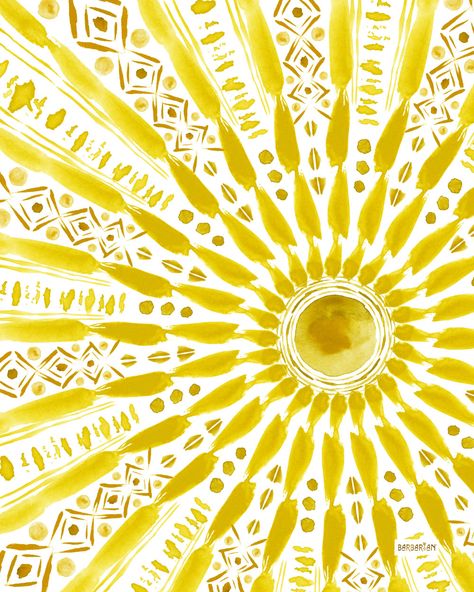 SUN WORSHIP Yellow Mandala – BARBARIAN by Barbra Ignatiev | Bold colorful art Mandalas, Barbra Ignatiev, Sun Background, Becoming A Tattoo Artist, Sun Worship, Trippy Wall, Mlk Day, Art Prints Boho, Textile Prints Design