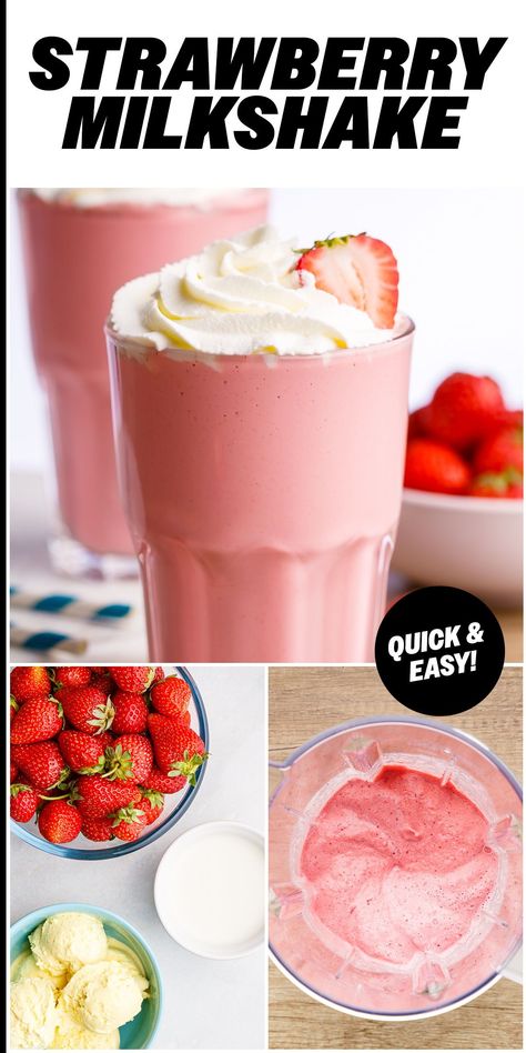 Blender Milkshake Recipe, Best Strawberry Milkshake Recipe, Strawberry Milkshake Recipe Easy, Milk Shake Recipes, Homemade Strawberry Milkshake, Easy Milkshake Recipe, Strawberry Shake Recipe, Strawberry Frappe, Strawberry Milkshake Recipe