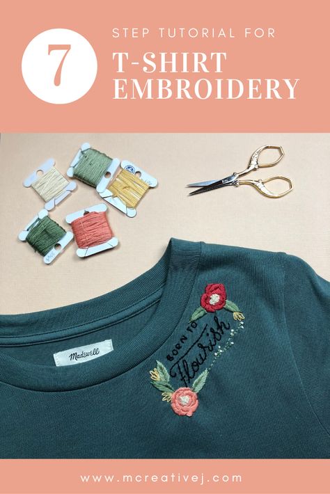 How To Hand Embroider A Tshirt, Hand Stitching On Clothes, Embroidery Backing Shirt, Things To Embroider And Sell, Embroidery T Shirt Tutorial, Tips For Embroidering Clothes, How To Embroider On Tshirts, How To Finish Embroidery On Clothes, Embroider Words On Clothes