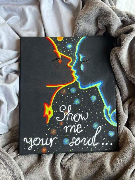 Soulmate Canvas Painting, Art Date Ideas Canvases, Couple Paint Date Ideas, Things To Paint Couples, Paintings About Love Easy, Things To Paint For My Girlfriend, I Love You Paintings For Him, Relationship Canvas Painting, Cute Paintings To Do With Boyfriend