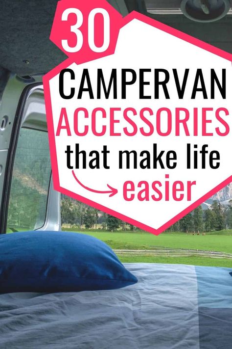 Looking for the best campervan accessories? Read this bumper guide to campervan and motorhome accessories that are perfect for your next road trip. From campervan kitchen accessories to the van accessories for camping off the grid, we cover all the camper van accessories for large and small vans here | Long term travel | TRavel accessories | campervan travel | Europe travel Storage For Campervans, Camper Van Kitchen Storage Ideas, Campervan Sewing Projects, Camper Vans Ideas, Small Camper Vans Ideas, Campervan Space Saving Ideas, Campervan Shelving Ideas, Ikea Hack Campervan, Campervan Life Hacks