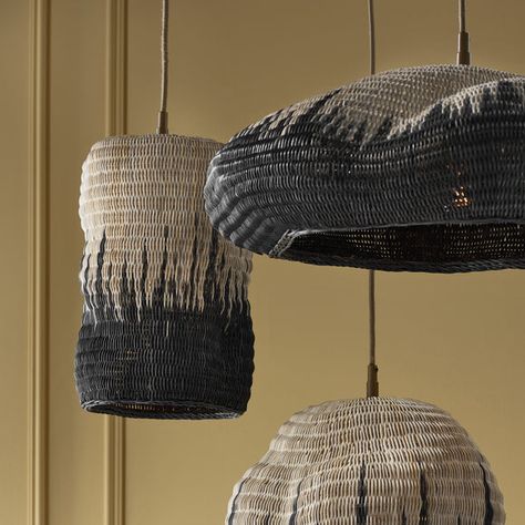 Currey & Company Comme Des Paniers Cylinder Pendant Light - 2Modern Cylinder Pendant Light, Native American Baskets, Basket Lighting, Contemporary Ceiling Light, Iron Hardware, Outdoor Table Lamps, Wicker Bags, Black Pendant Light, Modern Fan