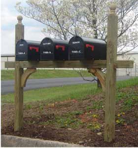 Three in a row Multiple Mailbox, Mailbox Post Ideas, Mailbox Installation, Rustic Mailboxes, Mailbox Stand, Residential Mailboxes, Mailbox Makeover, Rustic Farmhouse Dining Table, Mailbox Landscaping