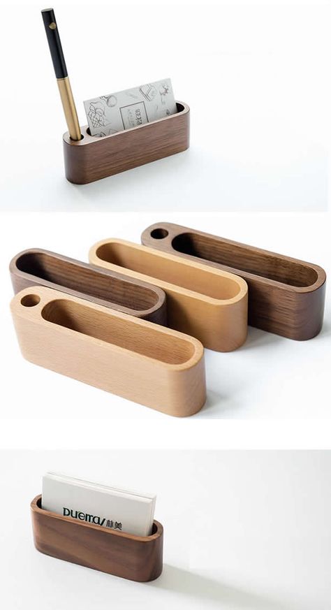 Wooden Business Card Holder Build in Pen Pencil Holder Stand Office Desk Organizer Wood Office Accessories, Wooden Product Design, Corporate Giveaways Ideas Business Gifts, Wooden Products Ideas, Work Desk Accessories, Pen Holder Design, Wooden Accessory, Wooden Business Card Holder, Kids Woodworking Projects