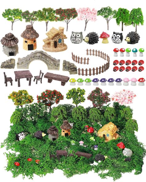 PRICES MAY VARY. Sufficient Quantity: you will receive 44 pieces of bonsai figurines, 13 pieces miniature trees of different sizes and heights, and 40 grams of artificial moss to add color to your garden decor Reliable Material: stone house accessories are made of resin, artificial tree is made of plastic material, moss is made of moss processing, reliable material, high temperature and rust resistance, color is not easy to fade, the material is not easy to break, very suitable for garden decora Mini Jardin Zen, Log Fence, Rockery Garden, Tree Model, Mini Zen Garden, Jardim Diy, Bench Chair, Moss Ball, Garden Figures