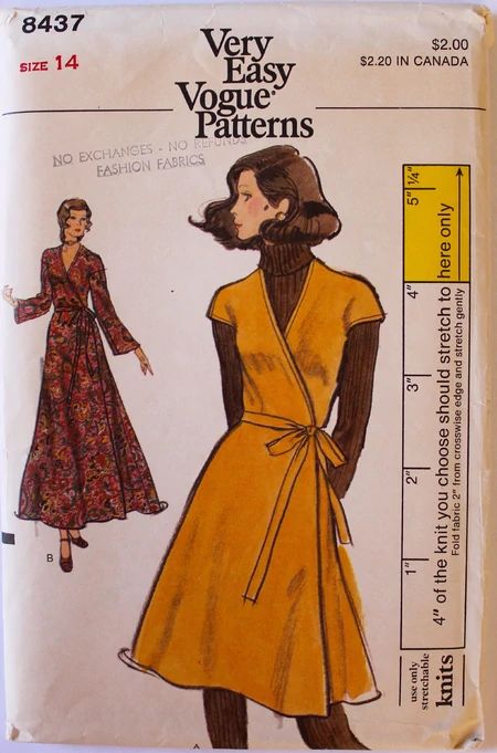 1970s Wrap Dress, 70 Dresses, 70s Wrap Dress, 70’s Dresses, 70s Vogue, Wrapped Dress, Vintage Clothes Patterns, Vintage Vogue Sewing Patterns, Wrap Dress Pattern