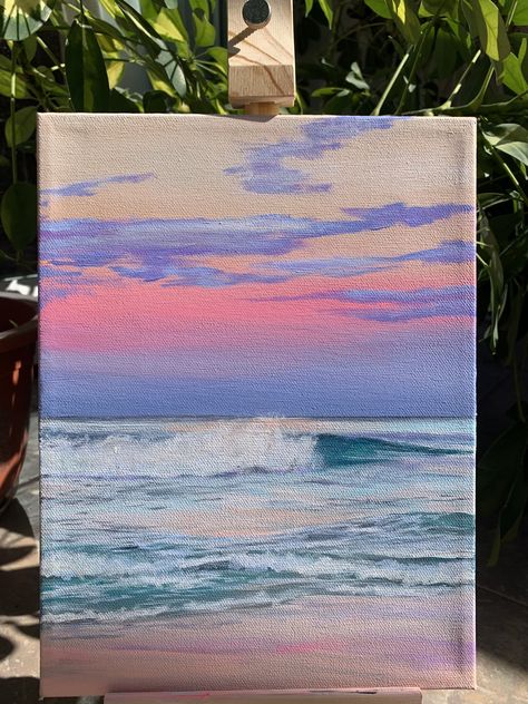 Paintinting Ideas Canvas Aesthetic, Hope Painting Ideas, Acrylic Paint Inspiration, Pretty Acrylic Paintings, Aesthetic Beach Painting, Acrylic Painting Canvas Inspiration, Simple Acrylic Paintings Landscape, Small Canvas Acrylic Painting, Acrylic Painting Canvas Landscapes