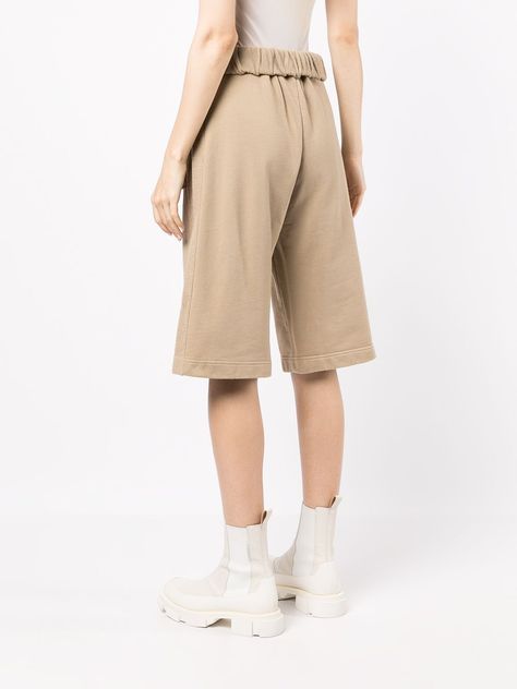 Sand brown cotton cotton knee-length shorts from DION LEE featuring elasticated waistband, knee-length and two side pouch pockets. | Dion Lee Cotton Knee-Length Shorts Shorts Knee Length, Modest Shorts, Knee Length Shorts, Dion Lee, Khaki Shorts, Pocket Pouch, For Girls, Knee Length, Khaki Pants