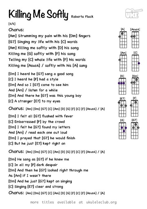 Just The Two Of Us Ukulele Chords, Riptide Ukulele Chords Strumming, Guitar Chords For Songs Popular, Ukulele Disney Songs, Killing Me Softly With His Song, Gutair Chords Songs, Ukelele Songs With Chords, Ukulele Chords Songs Easy, Ukulele Songs Popular Easy