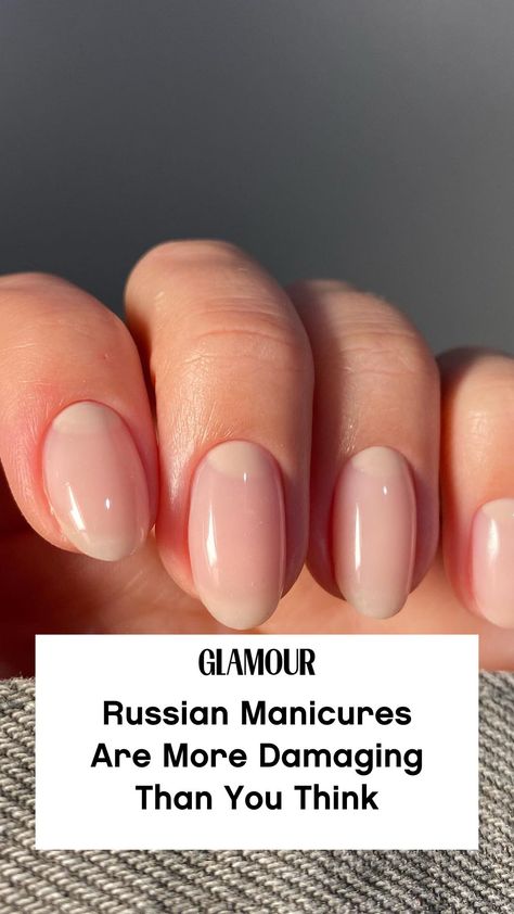 For years, the “Russian manicure” remained a salon industry secret, with only a handful of select nail techs performing and promoting the method. But once it went viral on TikTok, that quickly changed—so much so that “Russian manicure near me” is now one of Google's top searched beauty queries. How To Do A Russian Manicure, Russian Style Manicure, Natural Russian Manicure, Russian Gel Nails, Russian Manicure Natural, Cream Tip Nails, Russian Gel Manicure Design, Diy Russian Manicure, Russian Manicure Almond Nails