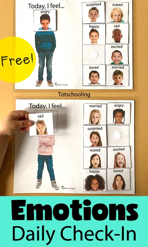 Free emotions activity for learning about feelings and facial expressions. Daily emotion check-in activity, great for preschoolers and special needs children. Special Needs Children, Teaching Emotions, Emotions Preschool, Feelings Activities, Emotions Cards, Emotions Activities, Today I Feel, Happy Emotions, Social Emotional Activities