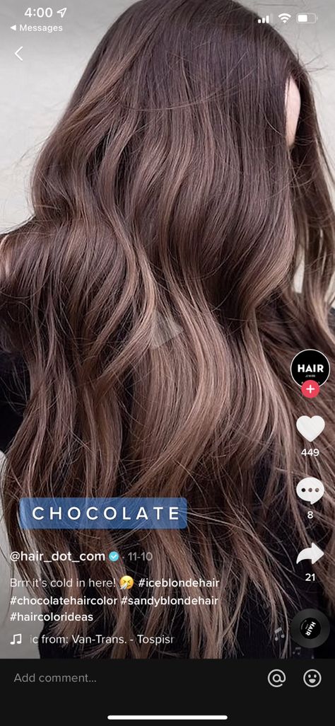 Hair Colour, Iced Chocolate Hair Color, Chocolate Hair Color, Iced Chocolate, Sandy Blonde Hair, Ice Blonde Hair, Hair Color Chocolate, Chocolate Hair, Hair Color