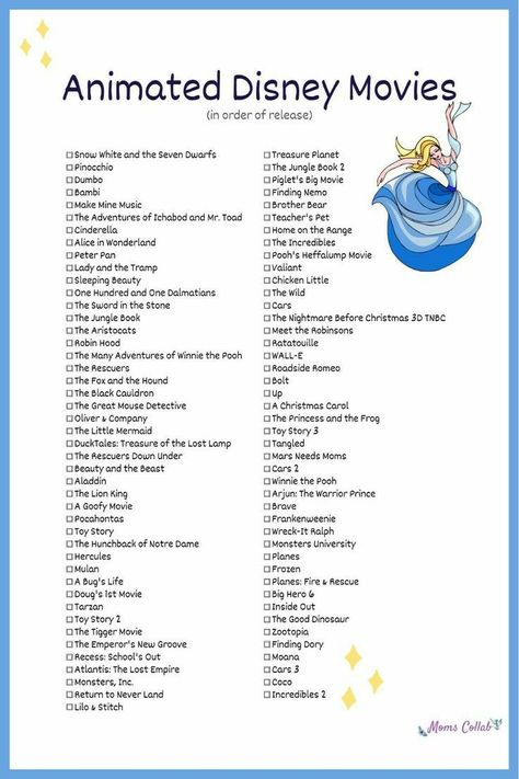 Disney Bucket List Movies, Disney Movies In Order Of Release, Love Movie List, Disney Classic Movies List, Disney Film Checklist, All Disney Movies In Order, Bucket List Movies To Watch, Disney Checklist Movie, Disney Movie Watch List