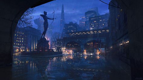 Tumblr, Urban Fantasy Art, Scifi City, Rainy City, City Sketch, Sci Fi City, Scenery Background, City Background, Dark City