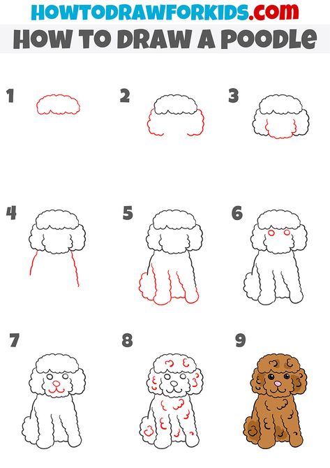 how to draw a poodle step by step How To Draw Poodle Dogs, How To Draw Cartoon Dogs Step By Step, How To Draw A Poodle Step By Step, Dog Doodle Step By Step, Poodle Drawing Sketch, How To Draw A Fluffy Dog, Step By Step Drawing Of A Dog, How To Draw A Labradoodle, Cavapoo Drawing Easy