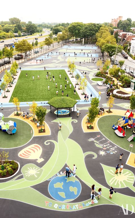 This Playground In The Bronx Just Got An Impressive Makeover Playground Design Plan, Community Park Design, Modern Playground, Playgrounds Architecture, Public Playground, Playground Landscaping, Urban Playground, Urban Design Concept, Urban Landscape Design