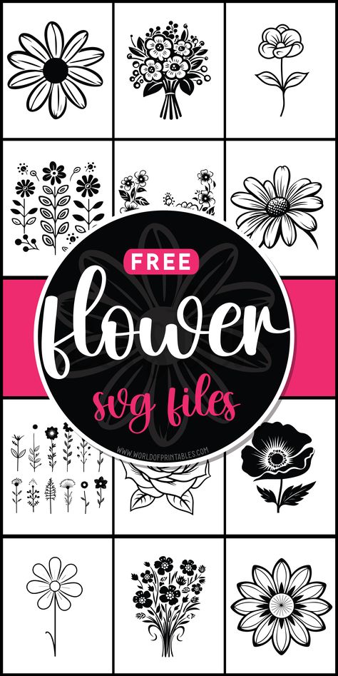 Blossom your creativity with free flower SVG files! Explore a garden of beautiful designs perfect for adding a touch of nature's charm to your crafts. 🌸🌼 Molde, Cricut Svg Flowers, Wild Flowers Svg Free, Free Garden Svg Files For Cricut, Cricut Vinyl Flowers, Laser Flower Design, Free Flower Svg Cut Files, Free Flowers Svg, Vinyl Flowers Cricut