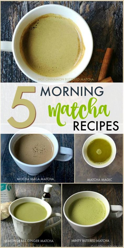 5 Morning Matcha Recipes - These delicious and easy matcha green tea recipes will be the perfect start to your mornings. | MyLifeCookbook.com #matcha #greentea #tea #breakfast #healthyrecipe Maca Tea Recipe, Matcha Late At Home, Hot Matcha Recipe, Healthy Matcha Recipe Drinks, Easy Matcha Recipes, Matcha Coffee Latte, Healthy Breakfast Drinks, Matcha Drink Recipes, Breakfast Drinks Healthy