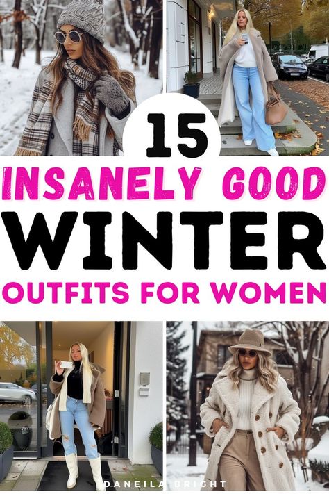 winter outfit ideas for women Chilly Winter Outfit, Winter Staples For Women, Outfit Inspo 2024 Winter, What To Wear In Winter For Women, What To Wear Casual Winter, Snow Winter Outfits Women, Weekend In The City Outfits, Layers For Winter Outfit Ideas, Winter Outfits Snow Aesthetic