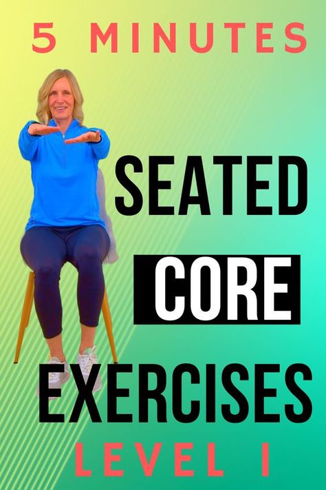 This short 5 minute seated CORE workout will help you to build stronger abs and a lower back. The exercises are done slowly for safety and focus on learning the basics. Core Exercises For Seniors, Workouts For Seniors, Improve Balance Exercises, Chair Exercises For Abs, Exercise While Sitting, Core Exercises For Beginners, Core Exercises For Women, Exercises For Seniors, Stronger Core