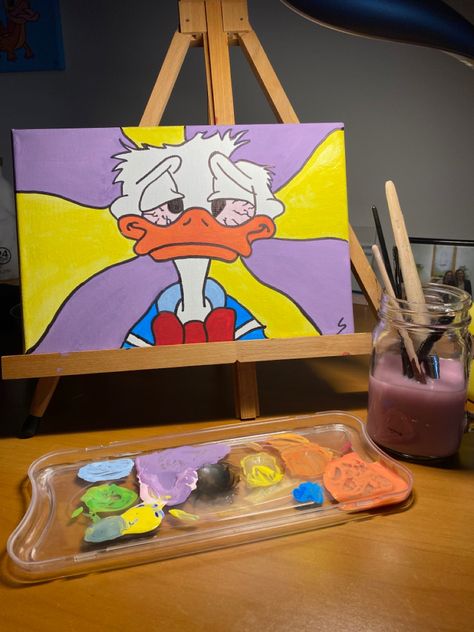 Donald Duck Canvas Painting, Donald Duck Painting, Painting Vibes, Donald Duck Drawing, Duffy Duck, Creative Pumpkin Painting, Dagobert Duck, Duck Drawing, Funny Duck
