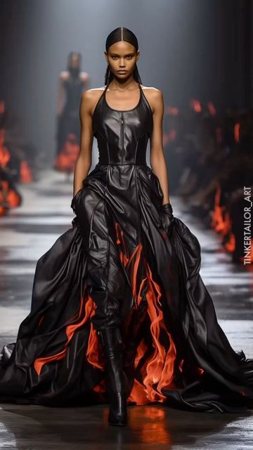 Sunset Inspired Dress, Fire Themed Dress, Fire Themed Outfits, Punk Couture, Fire Costume, Haute Couture Dress, Fashion Show Themes, Fire Fire, Make Fashion