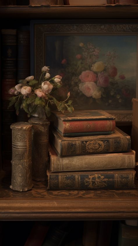 Elevate your iPhone and Android experience with the dignity of this antique book stack wallpaper. 🌹📖 Indulge in the charm of bygone days, perfect for literary enthusiasts and vintage lovers alike Classic Literature Aesthetic Wallpaper, Book Stack Wallpaper, Detailed Wallpaper, Vintage Lockscreen, Dark Academy Aesthetic, Light Acadamia, Classic Wallpaper, Vintage Lovers, Book Wallpaper