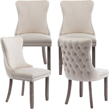 Beige Dining Chairs, Glam Dining Chairs, Violet Kitchen, Beige Dining Chair, Linen Dining Chairs, Dining Chairs Set Of 4, Tufted Dining Chairs, Comfortable Dining Chairs, Tufted Chair