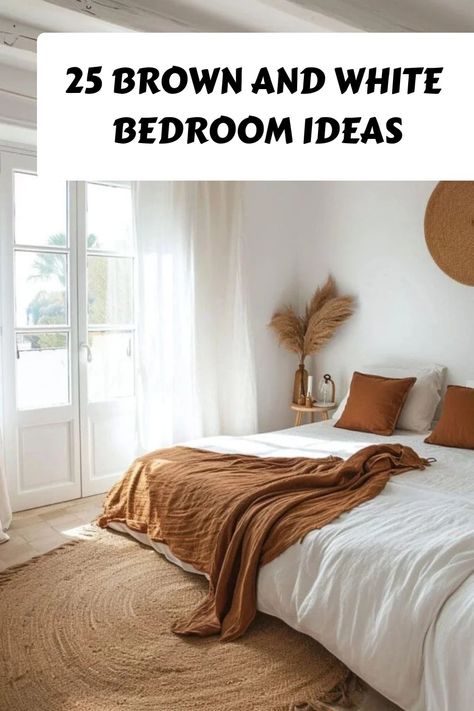 Brown Beige And White Bedroom, White And Brown Interior Design, White And Dark Wood Bedroom, Brown And White Room Aesthetic, Bedroom Ideas With White Walls, Brown And White Room, Cream Headboard Bedroom Ideas, Black And Brown Bedroom Ideas, Brown Aesthetic Room