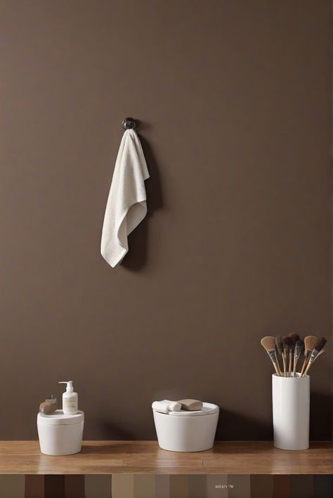 dark brown paint, bathroom paint colors, wall paint options, best wall paint Dark Brown Small Bathroom, Small Bathroom Dark Paint, Brown Paint Bathroom, Dark Beige Bathroom, Taupe Bathroom Walls, Brown Grey Bathroom, Modern Brown Bathroom, Gray And Brown Bathroom, Brown Wall Color